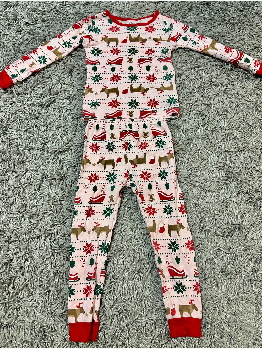 Kids Holiday Reindeer Pajama Set - Red & Green